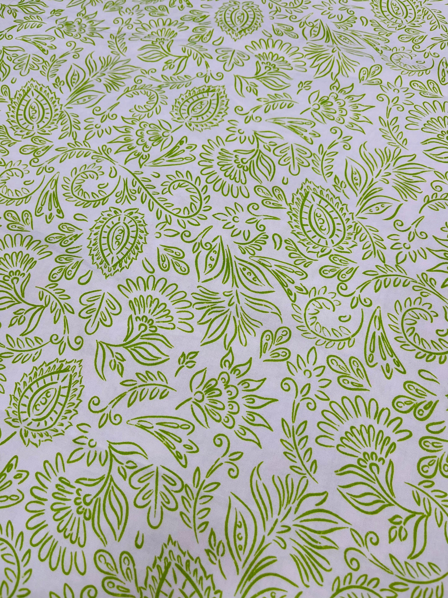 Green Leaf Print Cotton Linen Fabric with Designer Bottom
