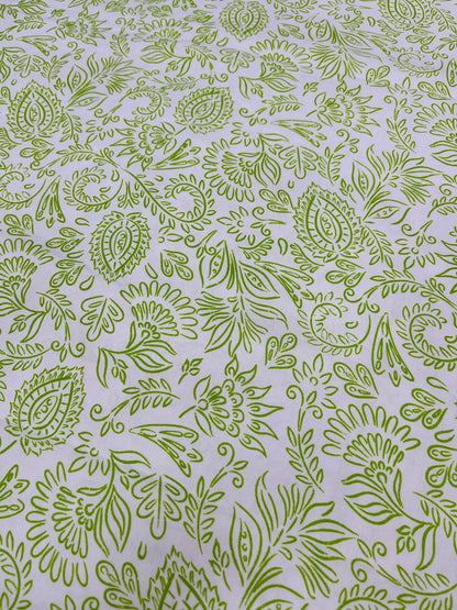 Green Leaf Print Cotton Linen Fabric with Designer Bottom