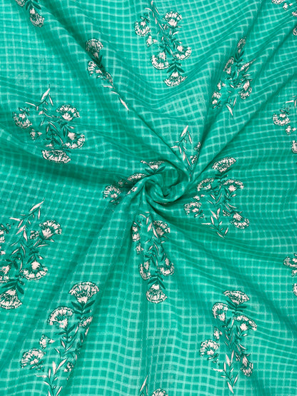 Aqua Green Floral Kota Cotton Fabric