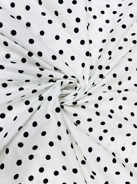 White Polka Dot Poplin Cotton Suit with Black Chikankari Bottom