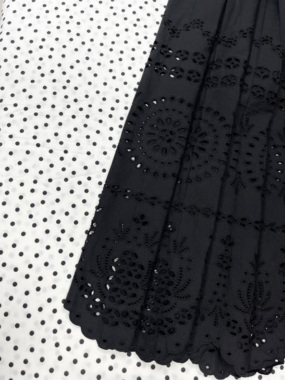 White Polka Dot Poplin Cotton Suit with Black Chikankari Bottom