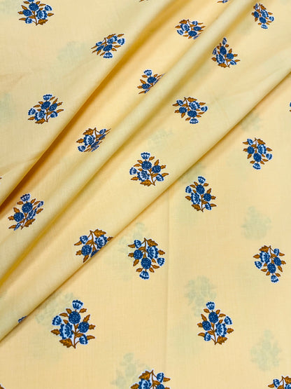 Pastel Yellow Floral Cotton Fabric 60 Inch Width