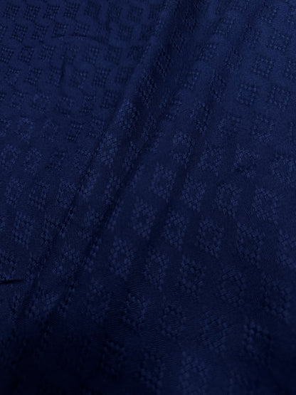 Dark Navy Modal Rayon Self Suit with Stripe Mal Cotton Dupatta
