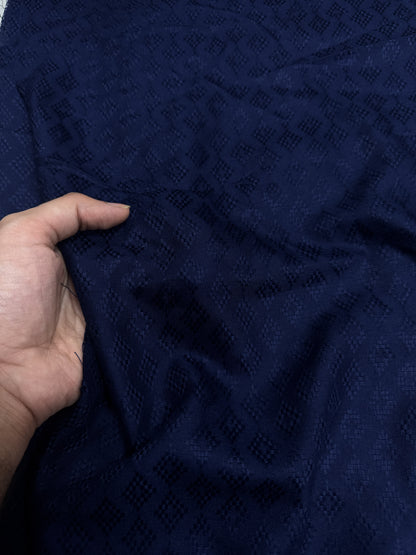 Dark Navy Modal Rayon Self Suit with Stripe Mal Cotton Dupatta