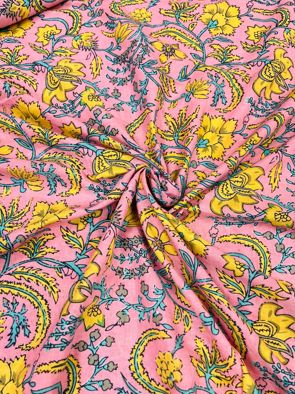 Pink & Yellow Cambric Cotton