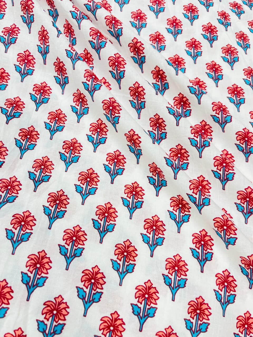 Red Floral Cambric Cotton