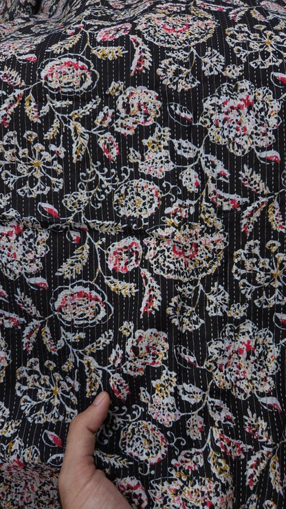 Floral Black Kantha Cambric Cotton
