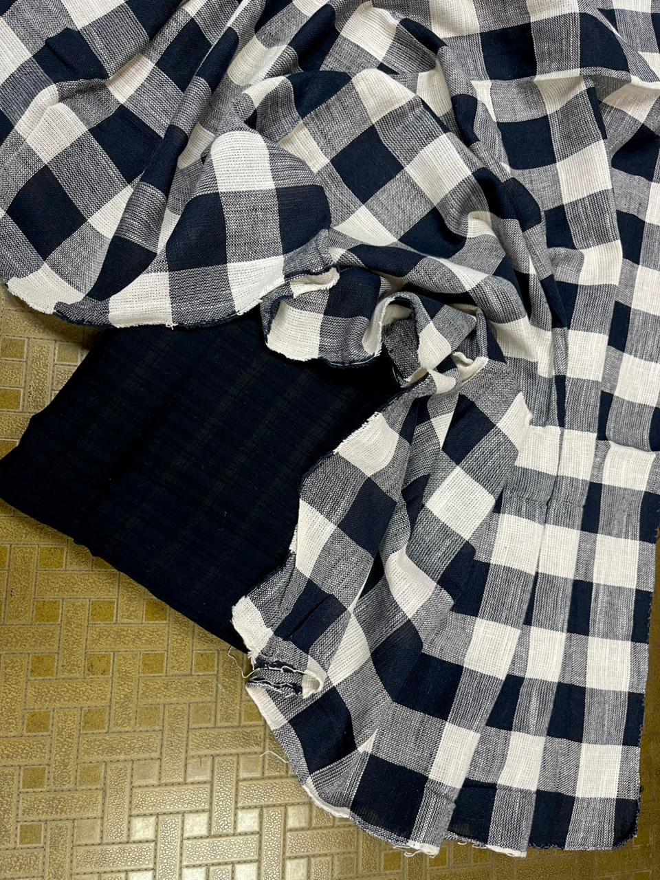 Black Cotton Suit with Check Dupatta