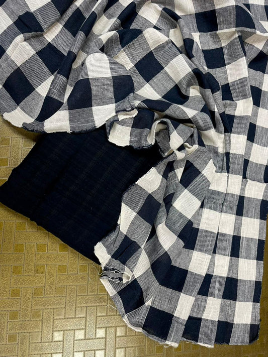 Black Cotton Suit with Check Dupatta
