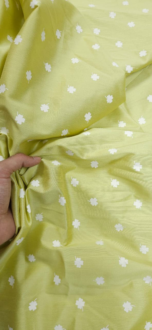 Lime Green Mini Floral Cotton Silk Fabric