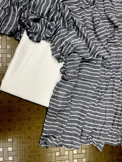 Modal Rayon Stripe Suit Set with Charcoal Grey Dupatta