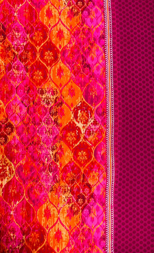 Rani Orange Ethnic Print Poly Georgette Fabric