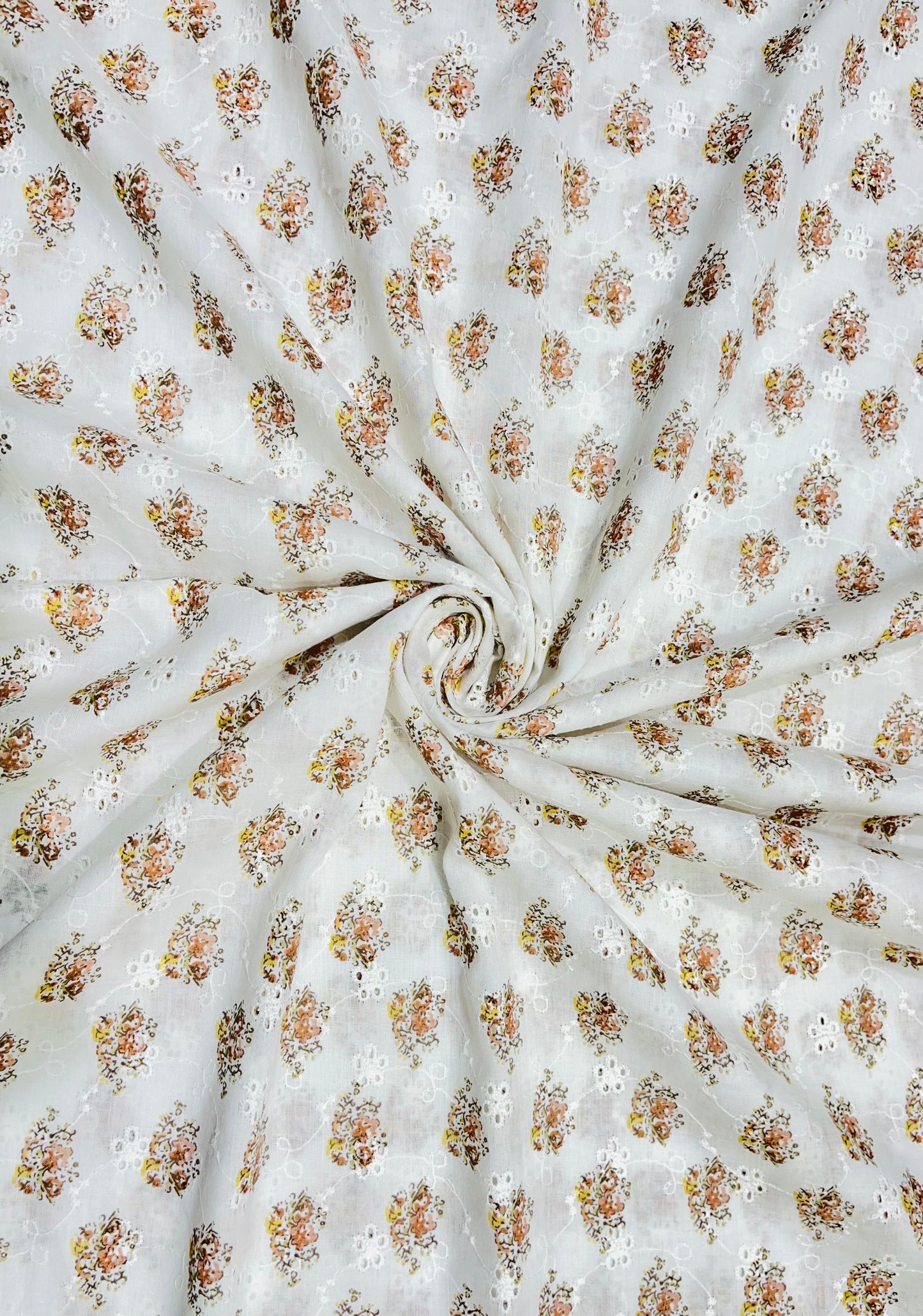 Blossom White Printed Schiffli Cotton