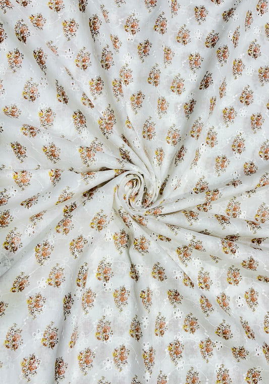 Blossom White Printed Schiffli Cotton