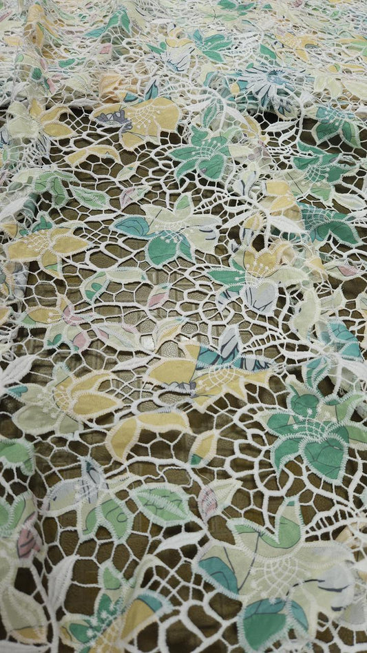 Pastel Garden Imported Schiffli Fabric