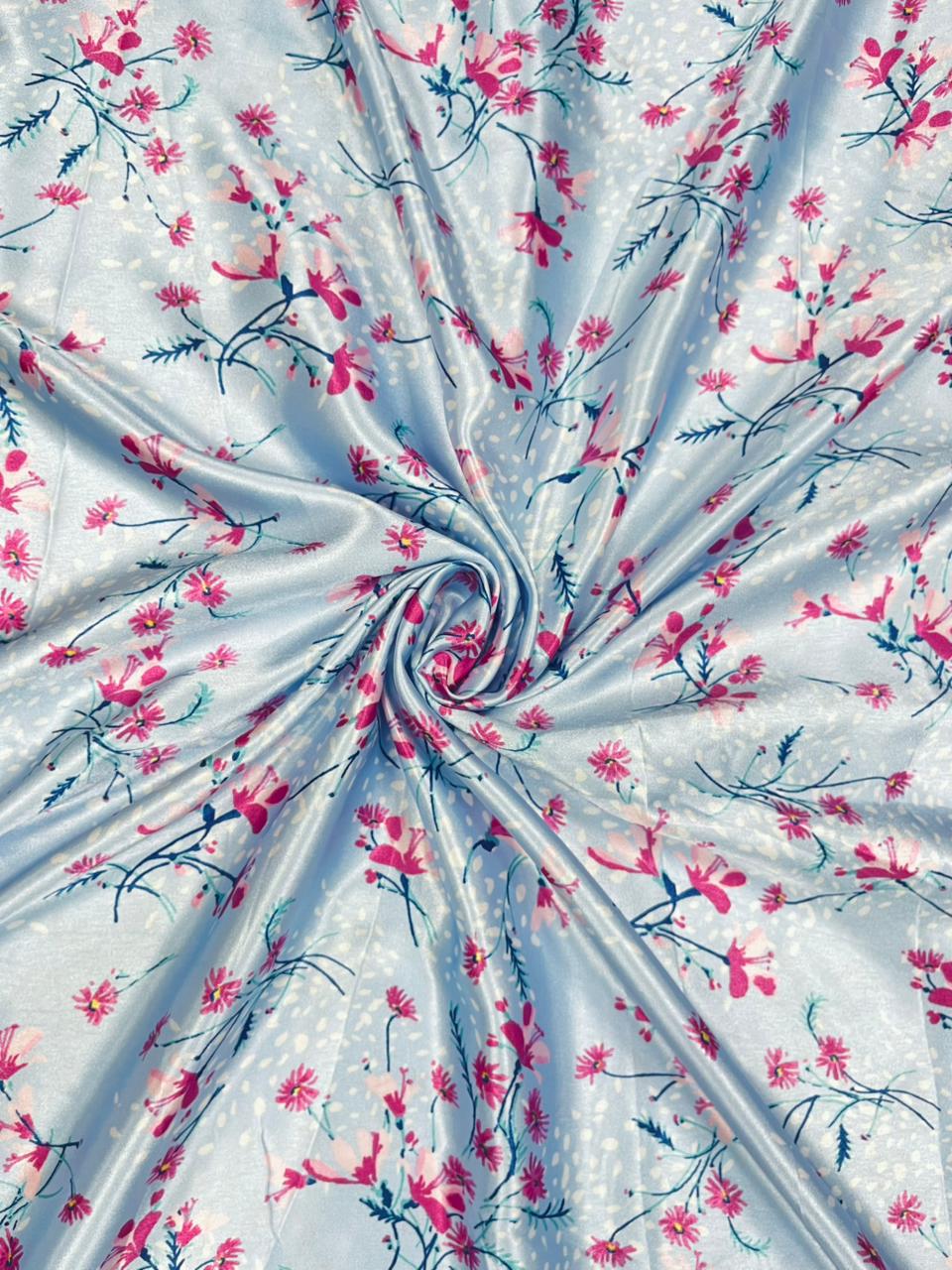 Sky Bloom Armani Satin Fabric