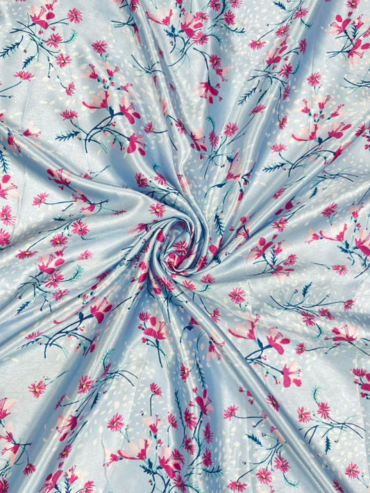 Sky Bloom Armani Satin Fabric