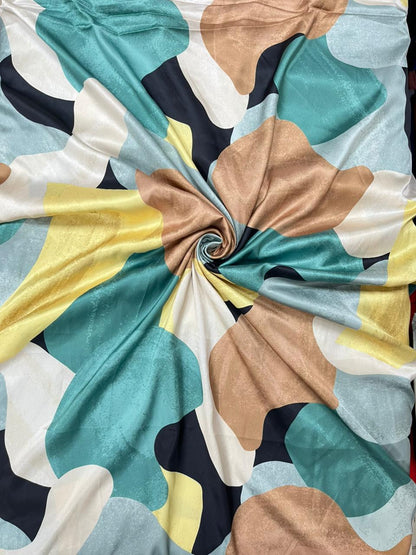 Teal Abstract Armani Satin Fabric