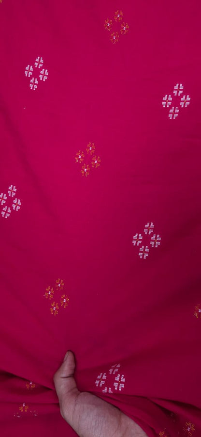 Ruby Pink Ikkat Butta Cotton Fabric