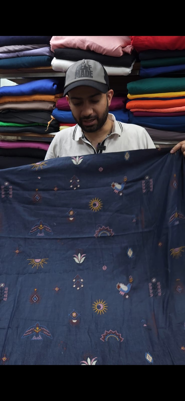 Modern Multi Print Embroidered Cotton Denim Fabric