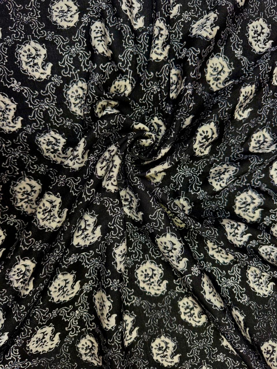 Black Floral Matka Silk Fabric