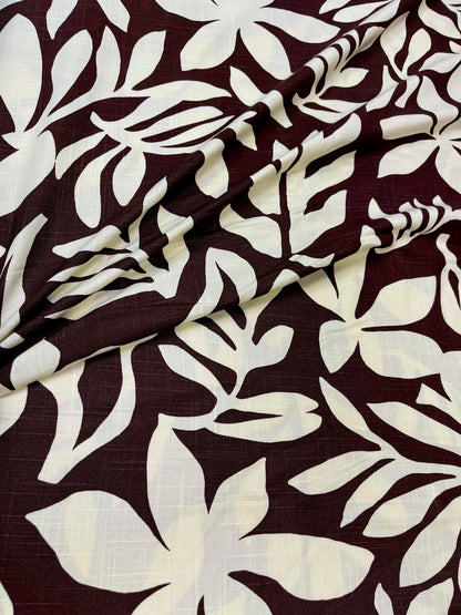Chocolate Brown Floral Linen Fabric