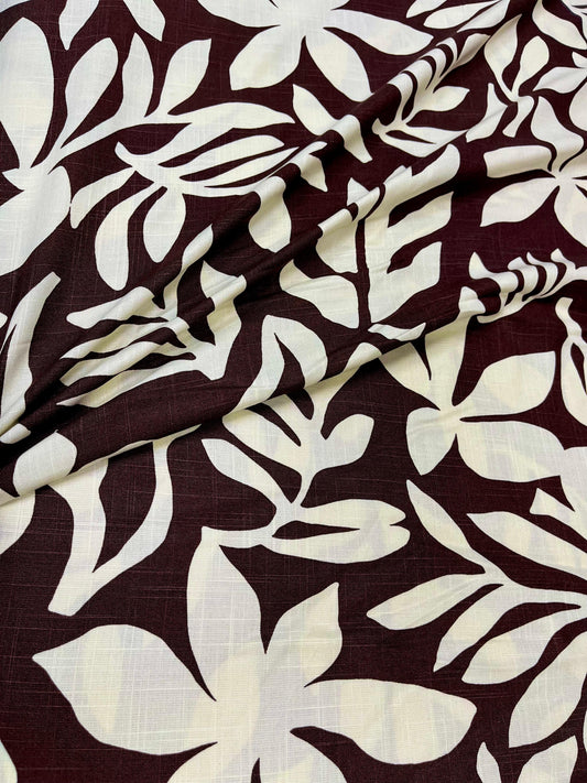 Chocolate Brown Floral Linen Fabric
