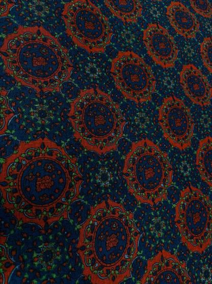Vintage Indigo Paisley Print Linen Fabric