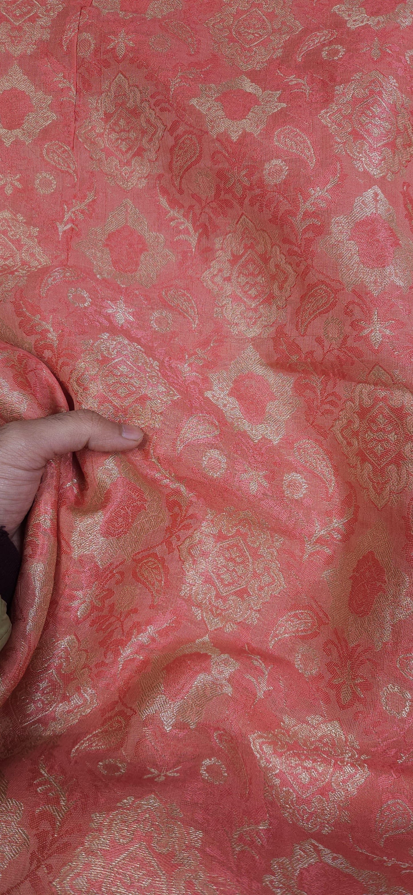 Peach Pink Royal Brocket Zari Suit Fabric