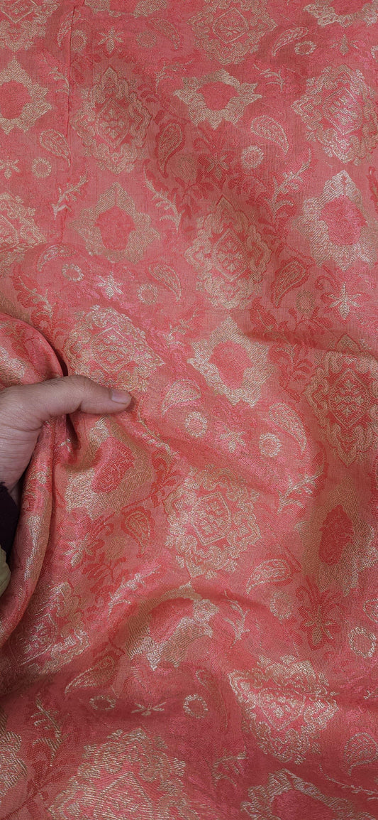 Peach Pink Royal Brocket Zari Suit Fabric