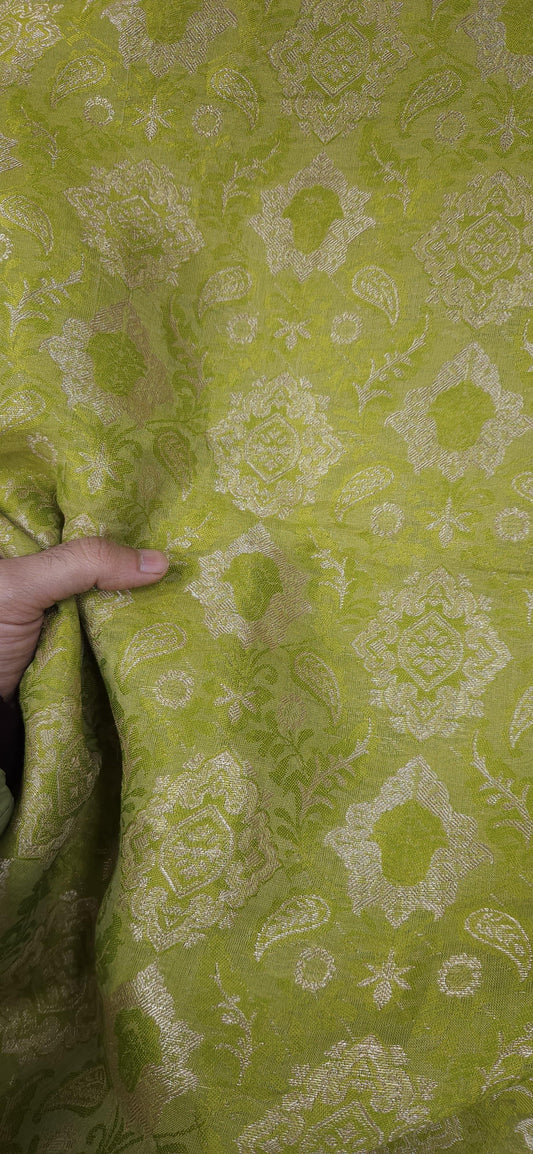 Olive Green Royal Brocket Weave Zari Suit Fabric