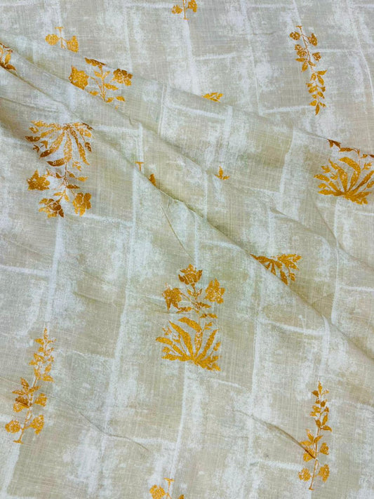 Off White Floral Rayon Printed Fabric