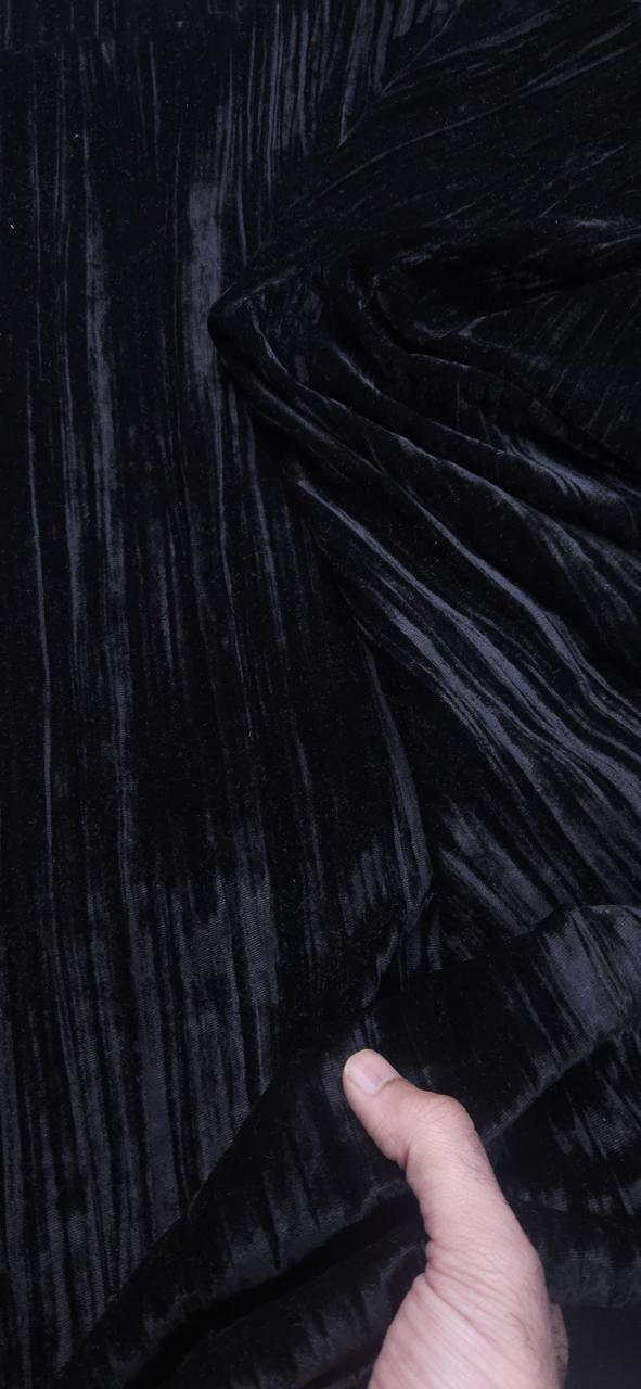 Black Pleated Velvet Fabric 44 Inch