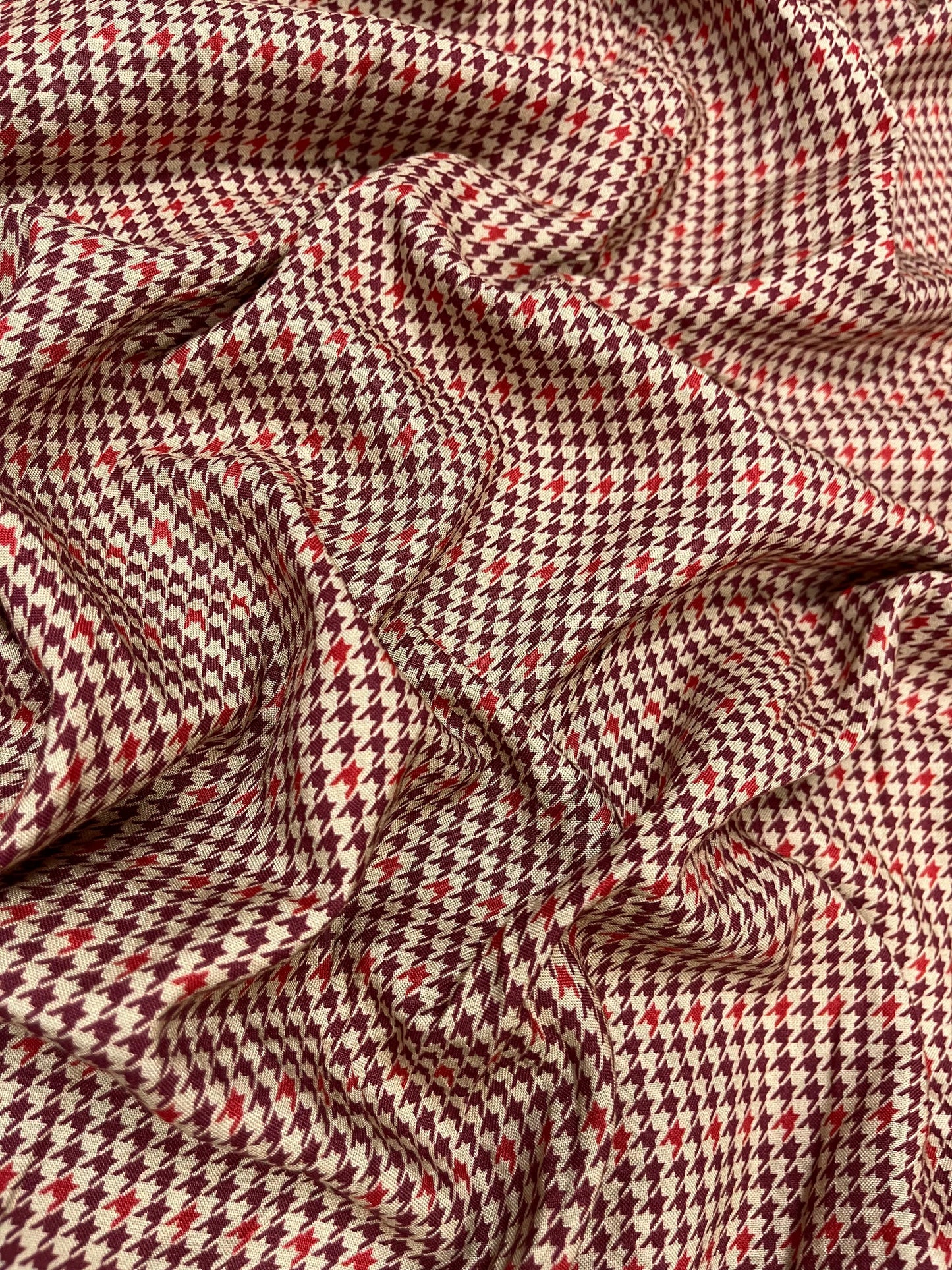 Wine Houndstooth Classic Rayon Fabric