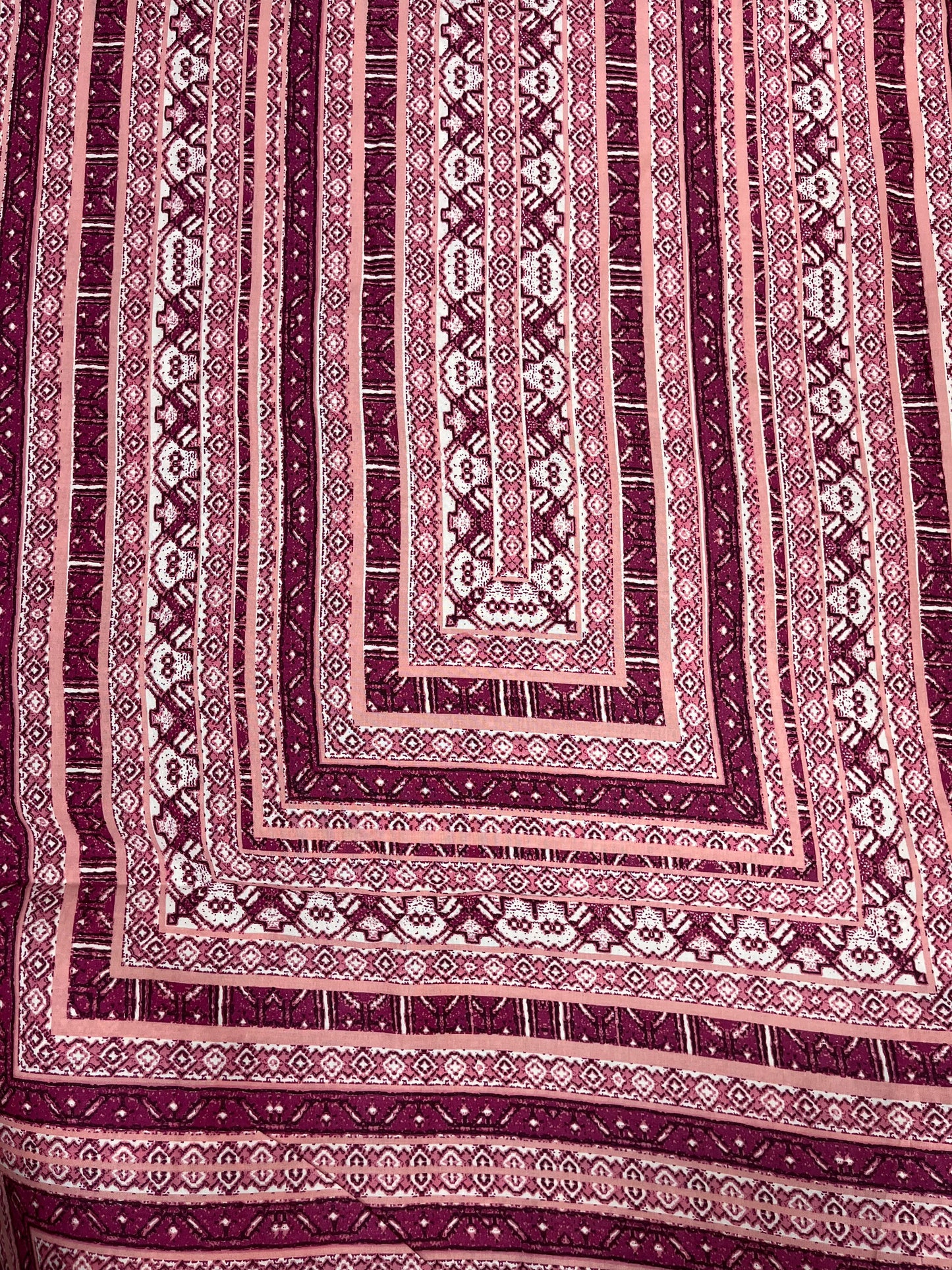 Maroon Ethnic Border Print Rayon Fabric