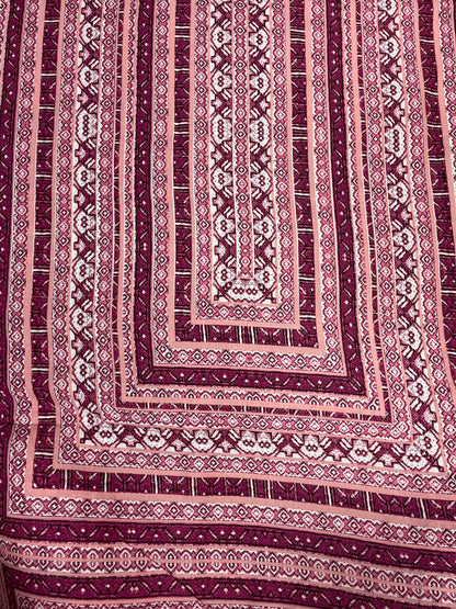 Maroon Ethnic Border Print Rayon Fabric