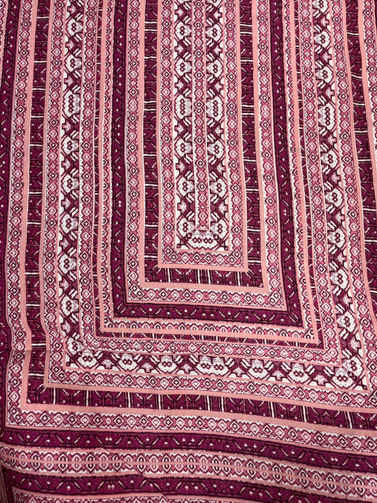 Maroon Ethnic Border Print Rayon Fabric