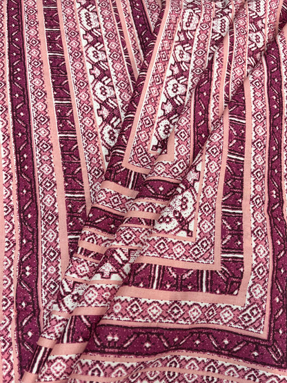 Maroon Ethnic Border Print Rayon Fabric
