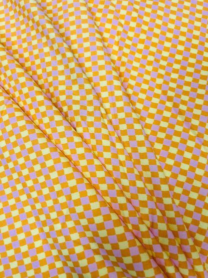Sunset Pastel Check Rayon Fabric