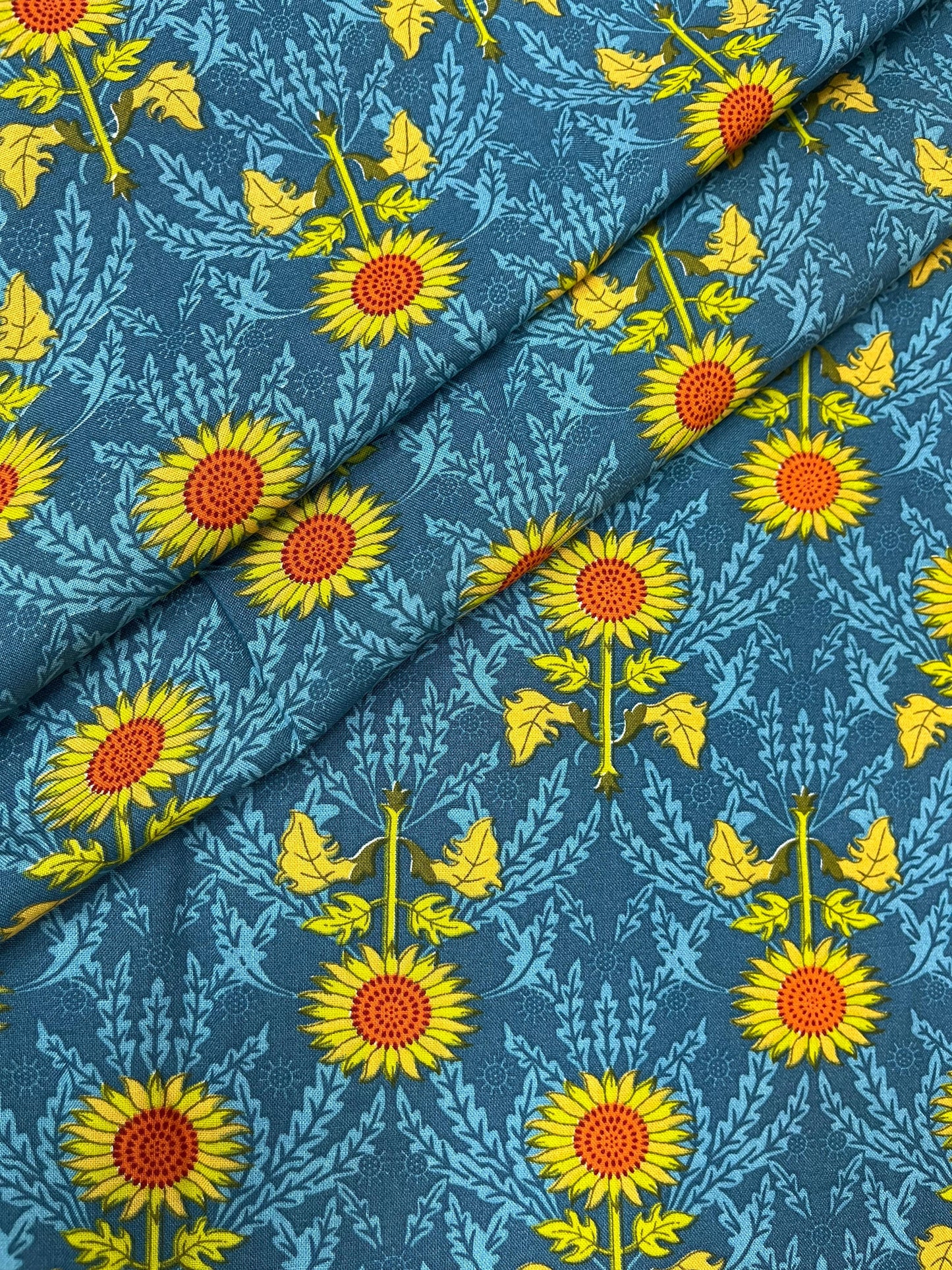 Sunflower Bloom Indigo Rayon Fabric