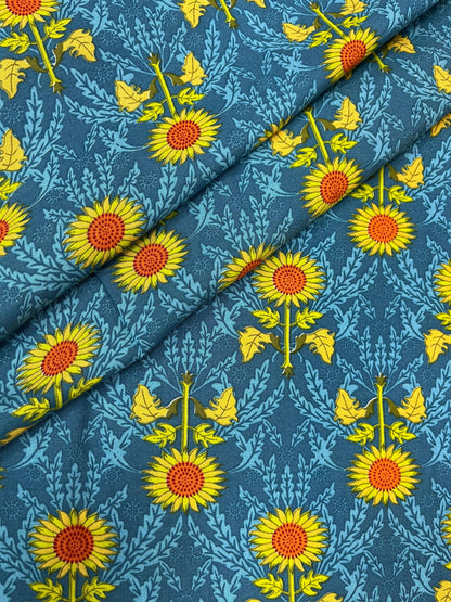 Sunflower Bloom Indigo Rayon Fabric