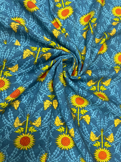 Sunflower Bloom Indigo Rayon Fabric