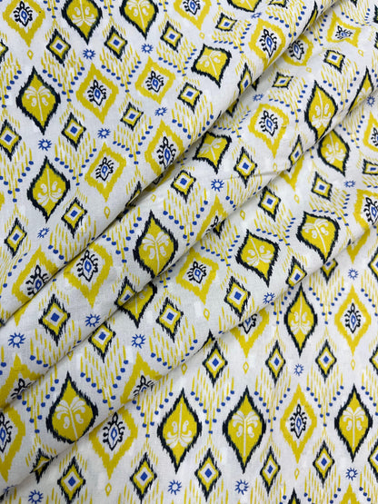 Mustard Ikat Diamond Print Rayon Fabric