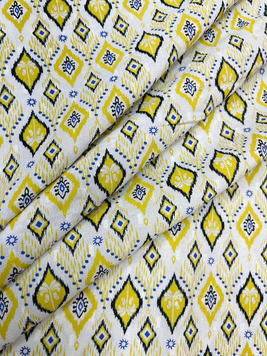 Mustard Ikat Diamond Print Rayon Fabric