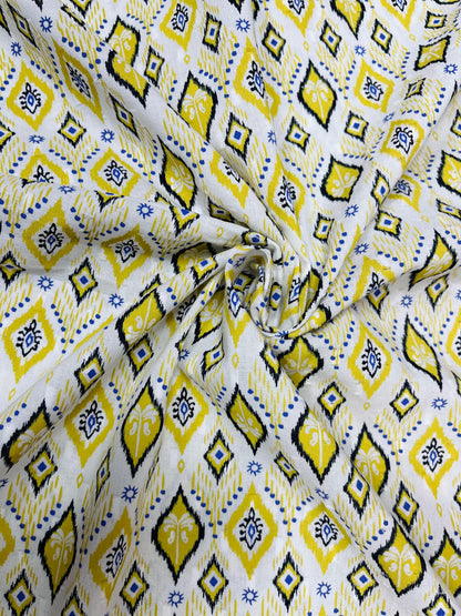 Mustard Ikat Diamond Print Rayon Fabric