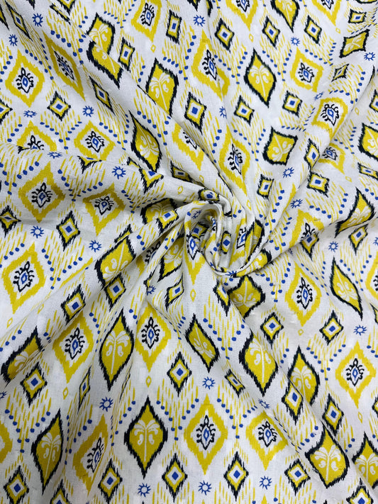 Mustard Ikat Diamond Print Rayon Fabric