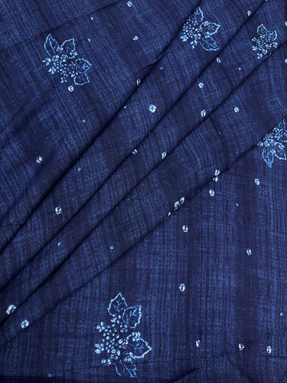 Navy Blue Buti Print Rayon Fabric