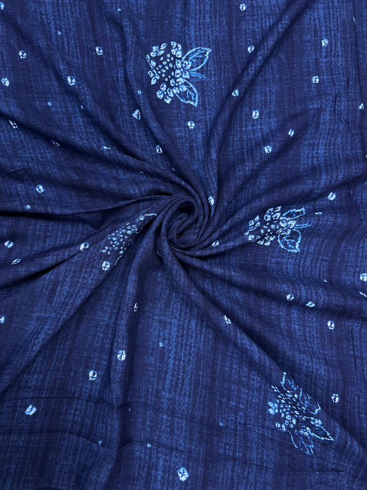 Navy Blue Buti Print Rayon Fabric