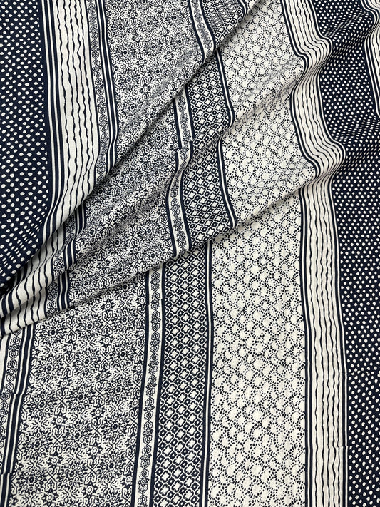 Black & White Patchwork Print Rayon Fabric