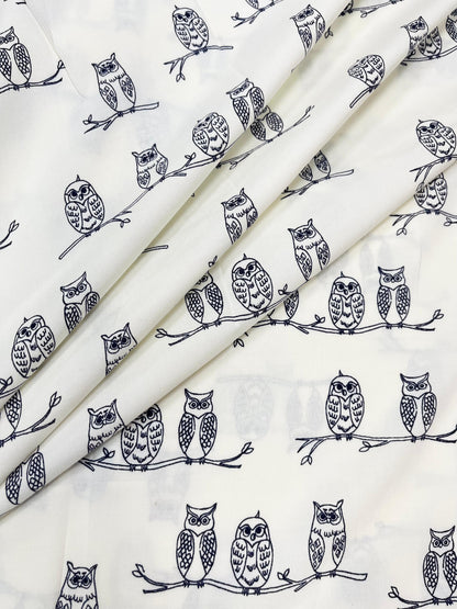 Cute Owl Sketch Premium Rayon Fabric